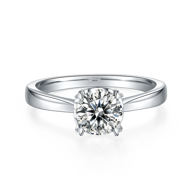 直臂爱心杯四爪S925银镀白金MoissaniteWomen's Ring1ctD级